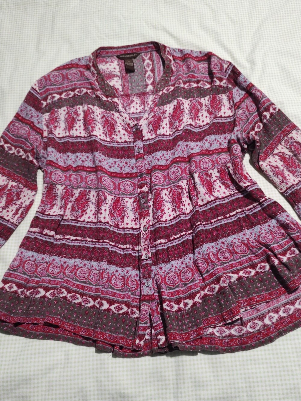 Bit & Bridle Pink and Burgundy Patterned Button-Front Tunic